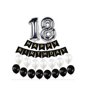 18 Yaş Gümüş Folyo Balon Happy Bırthday Banner Yazı Seti Balonlu m42