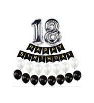 18 Yaş Gümüş Folyo Balon Happy Bırthday Banner Yazı Seti Balonlu m42