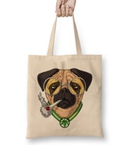 Pug Smoking Weed Köpek Bez Çanta Uzun Saplı