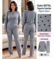LANA Kadın Battal Pamuk Likralı Raporlu İnterlok Kışlık Pijama Takımı 245/25 - 1 Adet