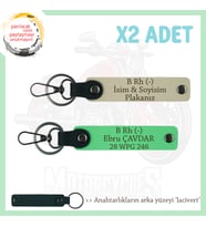 Motorcu Tarzı Plakalı & İsimli Deri x2' li Anahtarlık, B Rh (-) Kan Grubu ile, S Kahve-F Yeşil-Laci