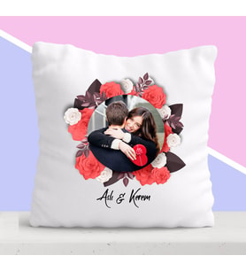 BK Gift Kişiye Özel  Fotoğraflı Çiçek Temalı Yastık (Beyaz)