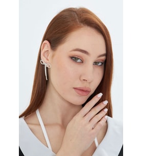 Lesa Wear Zirkon Taşlı Fiyonk Küpe, Sallantılı Küpe, Abiye Küpe (Gümüş)