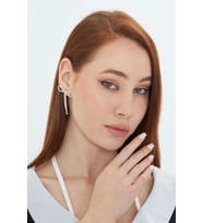 Lesa Wear Zirkon Taşlı Fiyonk Küpe, Sallantılı Küpe, Abiye Küpe (Gümüş)