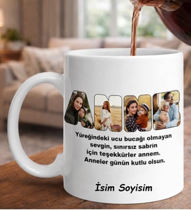 Anneler Gününe Özel Anne Tasarımlı 4 Fotoğraflı Kupa Bardak