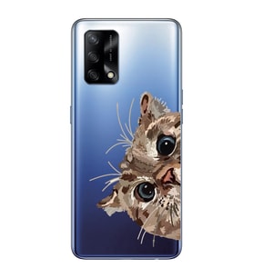 Oppo A74 Uyumlu Tatlı Kedi Desenli Şeffaf Telefon Kılıfı