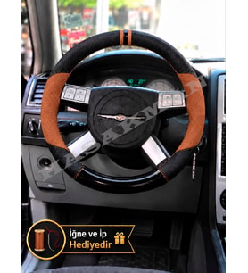 Dodge Magnum Dikme Direksiyon Kılıfı Delikli Deri Parlak Siyah Taba Detay Çift Yüzük ve Dikiş 2005-2008