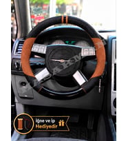 Dodge Magnum Dikme Direksiyon Kılıfı Delikli Deri Parlak Siyah Taba Detay Çift Yüzük ve Dikiş 2005-2008
