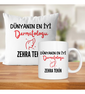 Dünyanın En İyi Dermatoloğu Baskılı Kişiye Özel Kupa Bardak Ve Saten Yastık