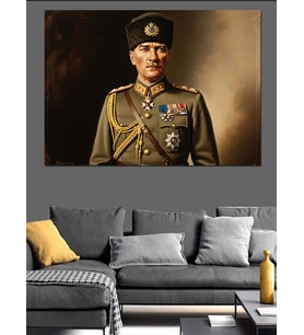 Askeri Üniformalı Mustafa Kemal Atatürk Portresi Dekoratif Kanvas - Mdf Ahşap Tablo