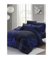Lastikli Çarşaflı %100 Pamuk Saten Çift Kişilik Nevresim Takımı Blue Nıght