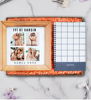 İyi Ki Varsın Ahşap Fotoğraflı Çerçeve ve Defter Hediye Seti 