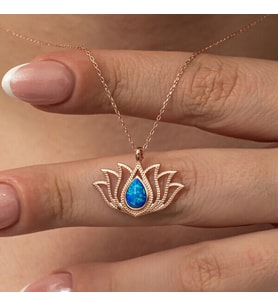 Opal  Taşlı Rose Lotus Çiçegi 925 Ayar Gümüş Kadın Kolye