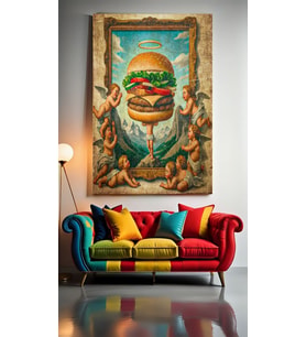 KUTSAL BURGER Ev Duvar Salon Güzellik Salonu Ofis Dükkan Dekarasyon Kanvas Tablo (Çok Renkli)