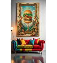 KUTSAL BURGER Ev Duvar Salon Güzellik Salonu Ofis Dükkan Dekarasyon Kanvas Tablo (Çok Renkli)