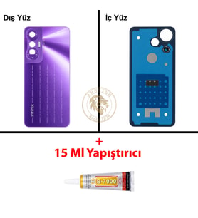 Infinix Hot 20S Mor Uyumlu Arka Kapak + B7000 Yapıştırıcı Arka Cam Batarya Pil Kapağı Lazer Kesim