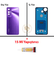 Infinix Hot 20S Mor Uyumlu Arka Kapak + B7000 Yapıştırıcı Arka Cam Batarya Pil Kapağı Lazer Kesim
