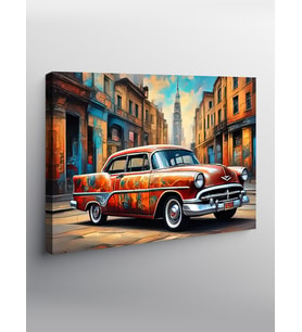 Kanvas Tablo Kırmızı Retro Klasik Araba