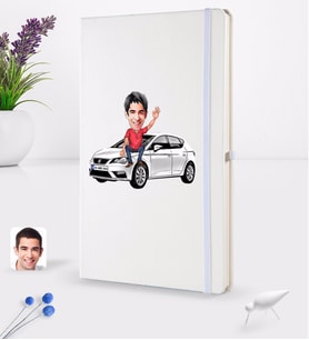 BK Gift Kişiye Özel Plakalı Erkek Seat Leon Karikatürlü Beyaz Termo Deri Defter 16x24cm Model 1