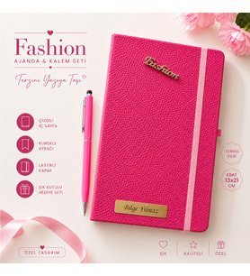 Kişiye Özel Fashion Pembe Defter ve Kalem Seti