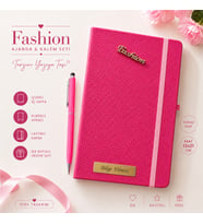 Kişiye Özel Fashion Pembe Defter ve Kalem Seti