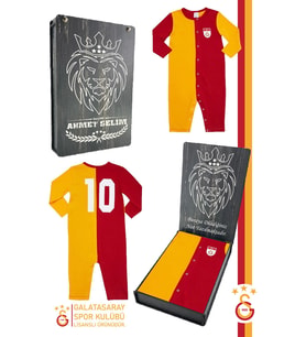 Galatasaray Orijinal Lisanslı Uzun Kol Bebek Tulum Kişiye Özel Hediyelik Kutulu (Sarı-Kırmızı)