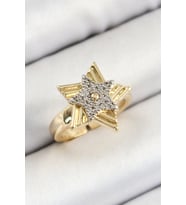 Pirinç Zirkon Taşlı Yıldız Model Gold Ve Gümüş Renk Kadın Yüzük (Altın)