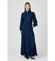 Fular Yaka Kuşaklı Elbise - Indigo