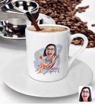 BK Gift Kişiye Özel Tatilci Kadın Karikatürlü Türk Kahvesi Fincanı-2