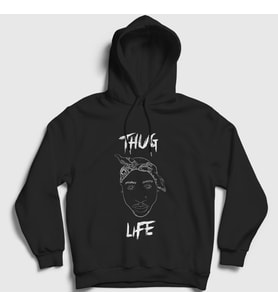 Presmono Unisex Siyah Thug Life Tupac Shakur Kapüşonlu Sweatshirt 46508tt