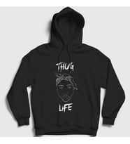 Presmono Unisex Siyah Thug Life Tupac Shakur Kapüşonlu Sweatshirt 46508tt