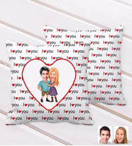 BK Gift Kişiye Özel Sevgililer Karikatürlü I Love You Kalp Desenli Dekoratif Kırlent Yastık-80 (Beyaz)
