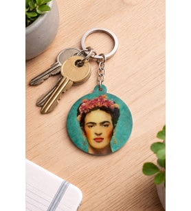 Frida Kahlo Desenli Yuvarlak Anahtarlık Renkli Sanatsal Tasarım