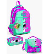 Coral High Kids Pembe Su Yeşili Kedi Desenli 3’lü Okul Çanta Seti SET0123490