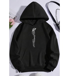 Unisex Oversize Butterfly Song Baskılı Sweatshirt (Siyah)