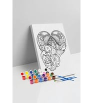 Kalp Çiçek Desenli Mandala Tuval Boyama Seti 40x50 cm