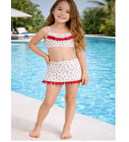 Cg Kids Kiraz Desenli Bikini Takımı Fırfırlı Etekli Mayo Kız Çocuk Alt Üst Takım