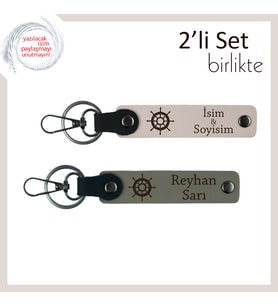 Eşinizle Deniz Temalı Şık Bir Hatıra, Kişisel Deri Anahtarlık Seti, Pudra-Kül Gri