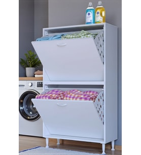 Eliusta Veluna 80 cm Kirli Çamaşır Sepetli Dolap Banyo Dolabı Beyaz 80x138x32,5 cm 4 Sepetli Dolap