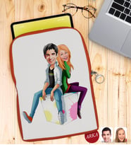 BK Gift Kişiye Özel Sevgililer Karikatürlü Taşınabilir Koruyucu Tablet Kılıfı & Organizer Çanta - Turuncu-35