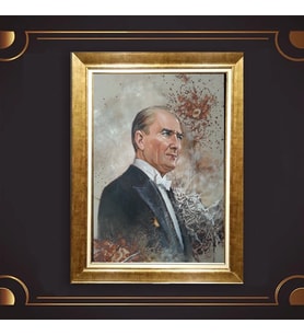 Altın Varaklı Çerçeveli Paspartulu Atatürk Tablo nl02A731 (Gold)