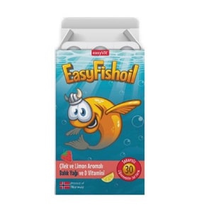 EasyFishoil Çocuk Çilek ve Limon Aromalı 30 Çiğneme Tableti