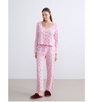 LCW DREAM Pembe Petite U Yaka Çiçekli Kadın Pijama Takımı