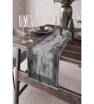 Gri Çerçeveli Desen Premium Masa Örtüsü Runner RNR324