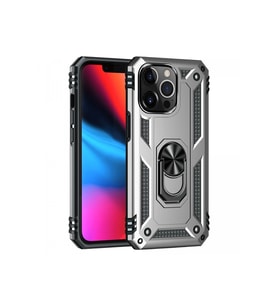 Durukar® iPhone 14 Pro Kılıf Sofya Yüzüklü Silikon Kapak - Gümüş