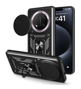 Honor Magic 7 Lite Uyumlu Kılıf Magnetik Standlı Kamera Korumalı Zore Sürgülü Vega Kapak (Siyah)