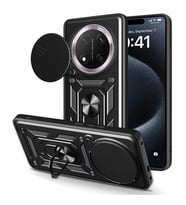 Honor Magic 7 Lite Uyumlu Kılıf Magnetik Standlı Kamera Korumalı Zore Sürgülü Vega Kapak (Siyah)