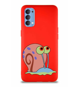 Oppo Reno 4 Soft Premier Kapak Salyangoz Gary Tasarımlı Silikon Kılıf - Kırmızı (Şeffaf)