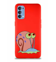 Oppo Reno 4 Soft Premier Kapak Salyangoz Gary Tasarımlı Silikon Kılıf - Kırmızı (Şeffaf)