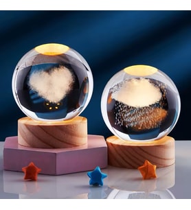 Exenet Kristal Cam Kar Küresi 2'li Set Hediyelik 3D LED Işıklı Yağmur ve Kalp Temalı USB Kablolu Ahşap Taban Özel Lazer Işleme Top Sürpriz Hediyelik Eşya
